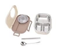 YUYTE Lunch Box da 1450 Ml, Contenitore Termico per Alimenti a Doppio Strato in Acciaio Inossidabile con Anello di Tenuta in Silicone e Set di Posate, per Bambini, Studenti, Scuola, (Beige)