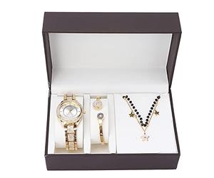 YUYTE Orologio da Polso da Donna, Set di Gioielli con Bracciale, Set di Gioielli da Donna, Collana con Cinturino, Oro Rosa e Oro per Le Donne, Orologio al Quarzo con da Ragazza