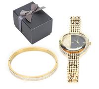 YUYTE Set di Gioielli con Orologio da Polso e Bracciale per Donna - Oro Rosa e Oro - Al Quarzo da Lavoro