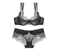 YUYUCH Set di Lingerie con Ferretto in Morbido Pizzo da Donna Vedere Attraverso Il Reggiseno e Le Mutandine Trasparenti Sexy in Rete Floreale