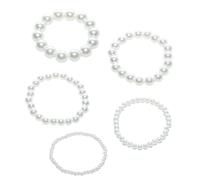 YUYUDEHM 5 braccialetti con perle bianche, braccialetti elastici impilabili con perle finte, per donna, matrimoni, 7.08inches, Nessuna pietra preziosa
