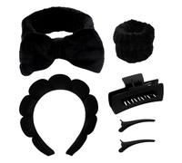 YUYUDEHM Set di fascia e braccialetto da spa con fermagli per capelli, fasce per capelli in microfibra per la cura della pelle e braccialetti per lavare il viso, fasce per il trucco (nero)