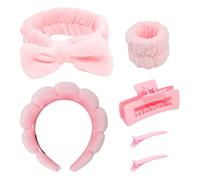 YUYUDEHM Set di fascia e braccialetto da spa con fermagli per capelli, fasce per capelli in microfibra e braccialetti per lavare il viso, fasce per il trucco (rosa)