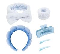 YUYUDEHM Set di fascia e braccialetto da spa con fermagli per capelli, fasce per capelli in microfibra e braccialetti per lavare il viso, fasce per il trucco (blu)