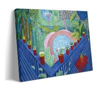 YUYUMEGDE Poster decorativo da parete su tela con stampa di David Hockney con vasi di fiori rossi in giardino, poster decorativo moderno per camera da letto e camera da letto (40 x 60 cm)