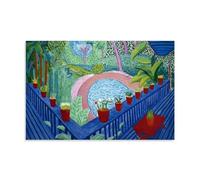 YUYUMEGDE Poster decorativo da parete su tela con stampa di David Hockney con vasi di fiori rossi in giardino, poster decorativo moderno per camera da letto e camera da letto (30 x 45 cm)