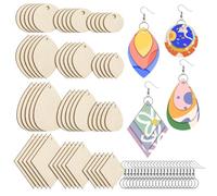 Yuyyurt 120 Pezzi Orecchini in Legno Non Finiti 4 Forme Vuoto con Ganci e Anelli per Saltare