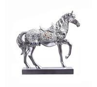 YUZDNM Decorazione Statua - Art Ornamento Scultura Figurina, Statua di Cavallo in Piedi di Lusso con Diamante, Statuetta Dorata della Ricchezza, Scultura di Cavallo in Resina Incisa(Silver)
