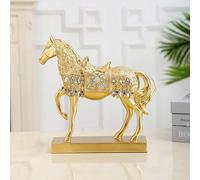 YUZDNM Decorazione Statua - Art Ornamento Scultura Figurina, Statua di Cavallo in Piedi di Lusso con Diamante, Statuetta Dorata della Ricchezza, Scultura di Cavallo in Resina Incisa(Gold)