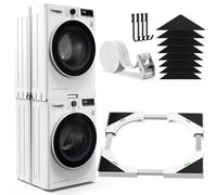 YUZEER Kit di Sovrapposizione Universale per Lavatrice e Asciugatrice, Telaio regolabile 45-68 cm, con Cinghie a Cricchetto, Cuscinetti Antiscivolo e 4 Ganci Salvaspazio (Bianco)