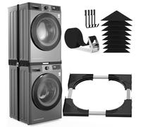 YUZEER Kit di Sovrapposizione Universale per Lavatrice e Asciugatrice, Telaio regolabile 45-68 cm, con Cinghie a Cricchetto, Cuscinetti Antiscivolo e 4 Ganci Salvaspazio (Negro)