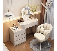 YUZES Toeletta per Trucco Semplice ed Elegante per Camera da Letto,Postazione Trucco con Specchio Nuvola e luci a LED,Toeletta Trucco con Sgabello Imbottito (Color : White B, Size : 80cm/31.4in)