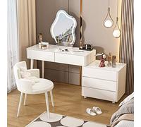 YUZES Toeletta Trucco con Specchio Oscurante Touch Screen a 3 Colori,Postazione Trucco con 5 cassetti,Scrivania Trucco per Camera da Letto con Sgabello Imbottito (Color : White C, Size : 80cm/31.4in)
