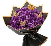 YUZHEDM 24 Pezzi Rosa Eterna Fiori Finti Rose Stabilizzate Addobbi Ornamenti Natalizi per Casa Interno Ghirlanda Fai da te Matrimonio Bouquet da Sposa Festa San Valentino Decorazione（viola）