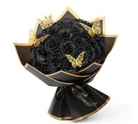 YUZHEDM 24 Pezzi Rosa Eterna Fiori Finti Rose Stabilizzate Addobbi Ornamenti Natalizi per Casa Interno Ghirlanda Fai da te Matrimonio Bouquet da Sposa Festa San Valentino Decorazione（nero）