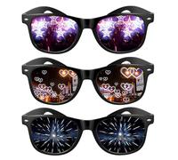 YUZHEDM 3 Pezzi Diffrazione Occhiali Festa con Effetti 3D Forma Cuore Uccello Nove Teste Stelle, Neri Occhiali Rave Gadget Festa Adulti Ottimi per Compleanno Festival Musicali Feste Spiaggia Rave