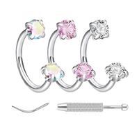 YUZHEDM 3 Pezzi Piercing Naso a Ferro di Cavallo con Cristalli Brillanti Septum Nostril Piercing Acciaio Adatto Piercing Al Labbro, Anello per Piercing Al Lobo Dell'orecchio e Al Setto Nasale (6mm)