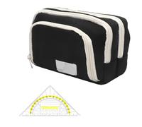 YUZHEDM Astuccio Grande, con Righello Triangolare, Astuccio Tinta Unita 3 Scomparti, Cose per La Scuola, Adatto per Compleanni, Inizio Della Scuola, Anniversari, Festa dei Bambini, Natale (Nero)