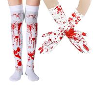YUZHEDM Guanti Calzini Macchiati di Sangue di Halloween Stampa Insanguinata Calze di Sangue+ Dell'Orrore Guanti Insanguinati,per Feste di Halloween e Giochi di Ruolo Spettrali Donna
