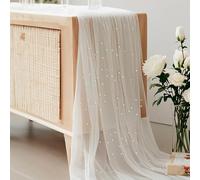 YUZHEDM Tulle Bianco Runner Perle 80 X 300 cm Runner Tavola Moderno, Tovaglia Bianca Elegante Tableau Matrimonio Può Essere Utilizzato Come Tovaglia Arco Nuziale Decorazione Schienale Sedia Feste