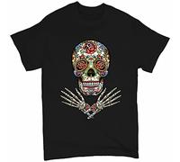 YuZhong Calavera Arms Crossed T-Shirt Dia De Los Muertos Day of The Dead Men's Tee Black 3XL
