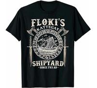 YuZhong Dupu Flokis Shipyard Kattegat Viking Ship And Sword T-Shirts Cotton Trend Men's T-Shirt Black XXL
