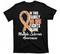 YuZhong No One Fights Alone Multiple Sclerosis Awareness T-Shirt Mens Funny T Shirts Adult Black XL