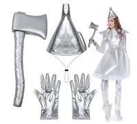 YuZhou Set di 3 cappelli a imbuto per adulti, con ascia in plastica argentata con cinturino elastico, cappello a imbuto e guanti argentati, accessori per costume di Halloween, per uomo e donna