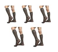 YUZIMEI Calzini da uomo, 5 paia di calze lunghe da uomo eleganti per abiti da lavoro a righe lunghe in nylon sottili e confortevoli per abbigliamento formale - Grigio a righe sottili