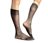 YUZIMEI Calzini da uomo, calze da uomo in nylon velato, calze da lavoro elastiche larghe a righe trasparenti per abito formale sopra il polpaccio calze - nero