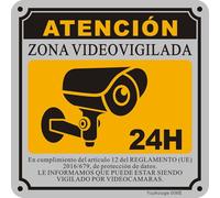 Yuzkouge Placca de Señalización Zone Videovigilada 24H - Pack de 2, 15 x 15 cm, Aluminio Inoxidable Autoadhesivo para Propiedad Privada, Resistente al Clima, Anti-Desgaste por Sol y Fácil Instalación