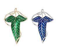 YUZNA 2 spille con foglie d'elfo,medievali e vintage,personalizzate da donna,perfette per gli amanti degli anelli e degli hobbit,resina (6,4 x 4,3 cm) (verde e blu)