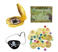 YUZNA 200 PCS Gemme dei Pirati, 40PZMonete d'oro Giocattolo, Tesoro Pirata Monete d'oro,Pirata Monete d'oro e Gemme,Caccia Tesoro Pirati,Un costume da pirata (1 bussola +1 mappa+1 benda sull'occhio)