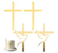 YUZNA 4 pezzi Topper Torta Croce, Decorazioni per Comunione, Battesimo, Cake Topper, matrimonio, per ragazze e ragazzi, Croce Dorato e Colomba in Acrilico, Prima Comunione Matrimonio Cresima (Oro)