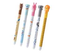 YUZNA Set di 5 penne gel cancellabili con inchiostro cancellabile termosensibile, gamma di colori dell'inchiostro e disegni a botte, punta da 0,5 mm, leone, koala, coniglio, cane, orso(3 neri e 2 blu)