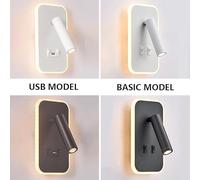 YVAAASIYC Lampada da parete for lettura comodino, moderna lampada a LED nordica con interruttore USB, illuminazione interna, decorazione for camera letto, soggiorno(Rectangle,BLACK_BASIC MODEL)