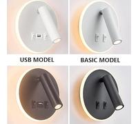 YVAAASIYC Lampada da parete for lettura comodino, moderna lampada a LED nordica con interruttore USB, illuminazione interna, decorazione for camera letto, soggiorno(Roundness,BLACK_BASIC MODEL)