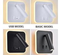 YVAAASIYC Lampada da parete for lettura comodino, moderna lampada a LED nordica con interruttore USB, illuminazione interna, decorazione for camera letto, soggiorno(Square,BLACK_BASIC MODEL)