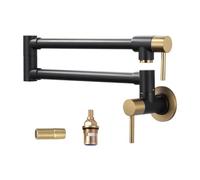 YVAAASIYC Rubinetto riempitivo for Vaso con Montaggio a Parete in Ottone, Nero Opaco e Oro, Pieghevole, Retrattile, Foro Singolo, Resistenza Industriale, Filtro for colino