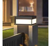 YVAMNAD Lampada Solare Palo Moderna Nera con Superficie Piana Esterni Vetro Impermeabile Recinzione Ponte Illuminazione Paesaggistica Lanterna LED Energia Solare Giardino Patio Cortile Ingresso Prato