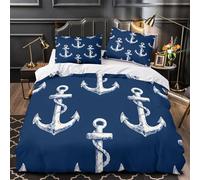 YVASPQRTW ancore nautiche 3D Stampa Coperta Letto 3pz Microfibra Lavabile disegnato a mano Coperteletto 2 federe Resistente Arredo Camera Coppie Single（140x200cm）