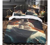 YVASPQRTW Astronauta che rema 3D Stampa Coperta Letto 3pz Microfibra Lavabile Scena di avventura spaziale Coperteletto 2 federe Zip nascosta Arredo Camera Adulti Double（200x200cm）
