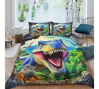 YVASPQRTW Biancheria Da Letto 3D Motivo A Forma Dinosaur Kingdom, Microfibra Di Poliestere Con Chiusura Federa Per Ragazzi E Ragazze, Decorazione Camera (T-Rex -Double(200x200cm))
