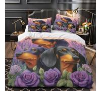 YVASPQRTW Cani bassotti 3D Stampa Coperta Letto 3pz Microfibra Resistente Illustrazione artistica di animali domestici Coperteletto 2 federe Zip nascosta Ragazzi Bambini Single (135x200cm)