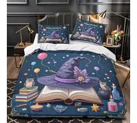 YVASPQRTW Cappello da strega 3D Stampa Coperta Letto 3pz Microfibra Facile Cura Design magico per il compleanno Coperteletto 2 federe Zip nascosta Coppie Famiglia Double（200x200cm）