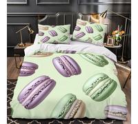 YVASPQRTW Dolce macarons 3D Stampa Coperta Letto 3pz Microfibra Resistente pasticceria francese Coperteletto 2 federe Lavabile Lavatrice Ragazzi Ragazze King（220x240cm）