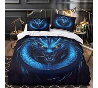 YVASPQRTW Drago blu 3D Stampa Coperteletto 3pz Microfibra Resistente progettazione di creature fantastiche Coperta Letto 2 federe Antimacchia Arredo Camera Adolescenti Single（140x200cm）