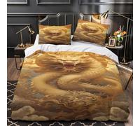 YVASPQRTW Drago d'oro 3D Stampa Coperteletto 3pz Microfibra Leggera ArteBestialeMitica Coperta Letto 2 federe Facile Cura Famiglia Ospiti King（220x240cm）