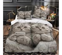 YVASPQRTW Due simpatici gattini 3D Stampa Coperteletto 3pz Microfibra Resistente Compagni morbidi e soffici Coperta Letto 2 federe Antimacchia Arredo Camera Adolescenti Super king（260x220cm）