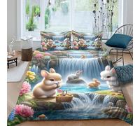 YVASPQRTW Easter Bunnies Waterfall Copripiumino 3D, Morbido Sulla Pelle Con Chiusura Con Cerniera Nascosta Nature Spring Decor Per Bambini in Camera Da Letto Moderna Super King（260x220cm）